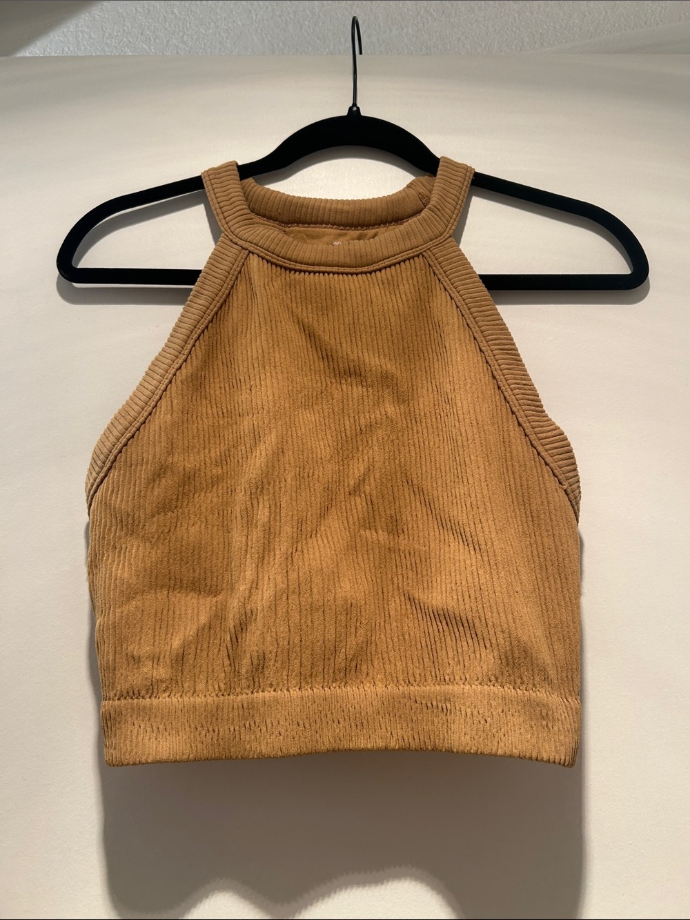 aerie Ribbed Halter Bralette in Camel Brown